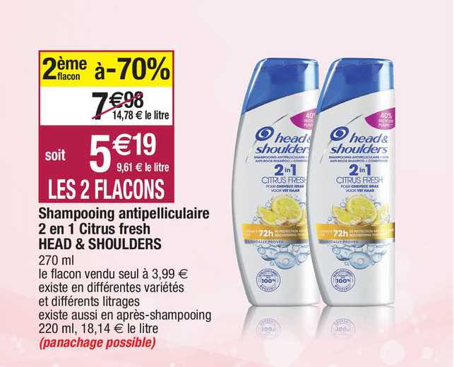 shampooing antipelliculaire 2 en 1 citrus fresh head & shoulders