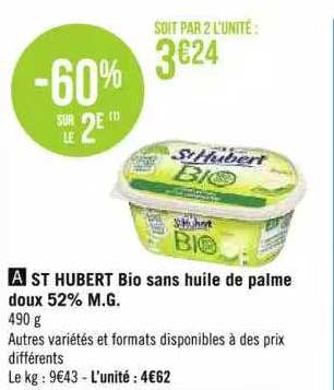 st hubert bio sans huile de palme doux 52% m.g.