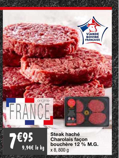 steak haché charolais façon bouchère 12% m.g.