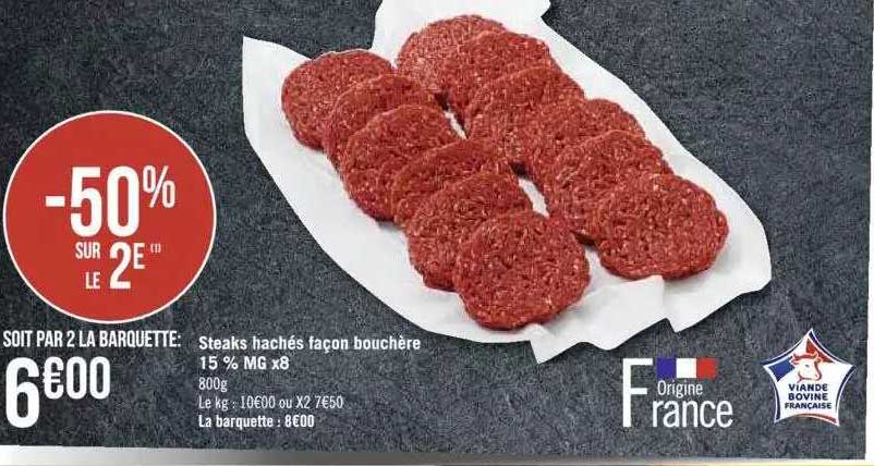 steaks hachés façon bouchère 15% m.g. x8