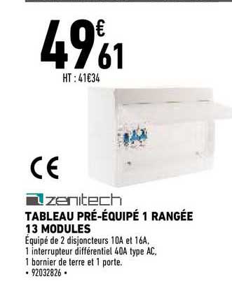 tableau pré-équipé 1 rangée 13 modules zenitech