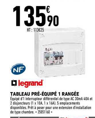 tableau pré-équipé 1 rangée legrand