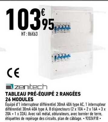tableau pré-équipé 2 rangées 26 modules zenitech