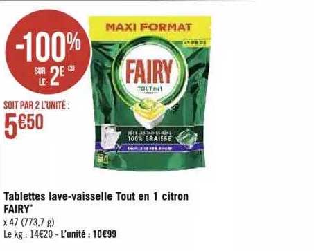 tablettes lave-vaisselle tout en 1 citron fairy