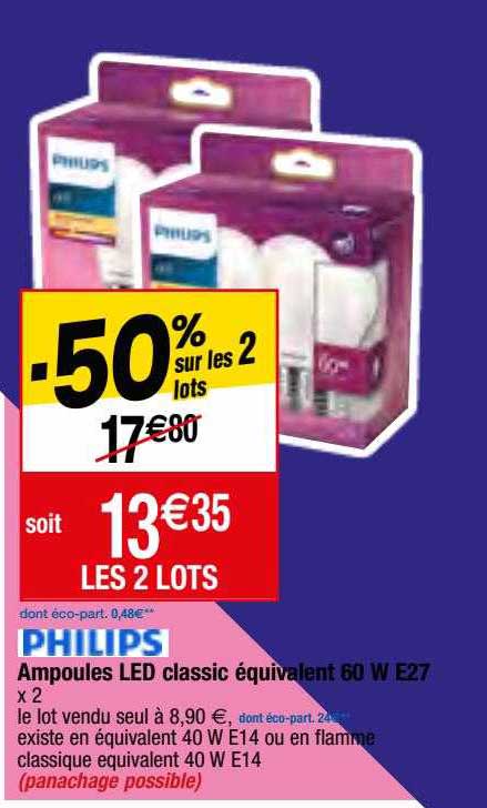Ampoules Led Classic équivalent 60 W E27 Philips