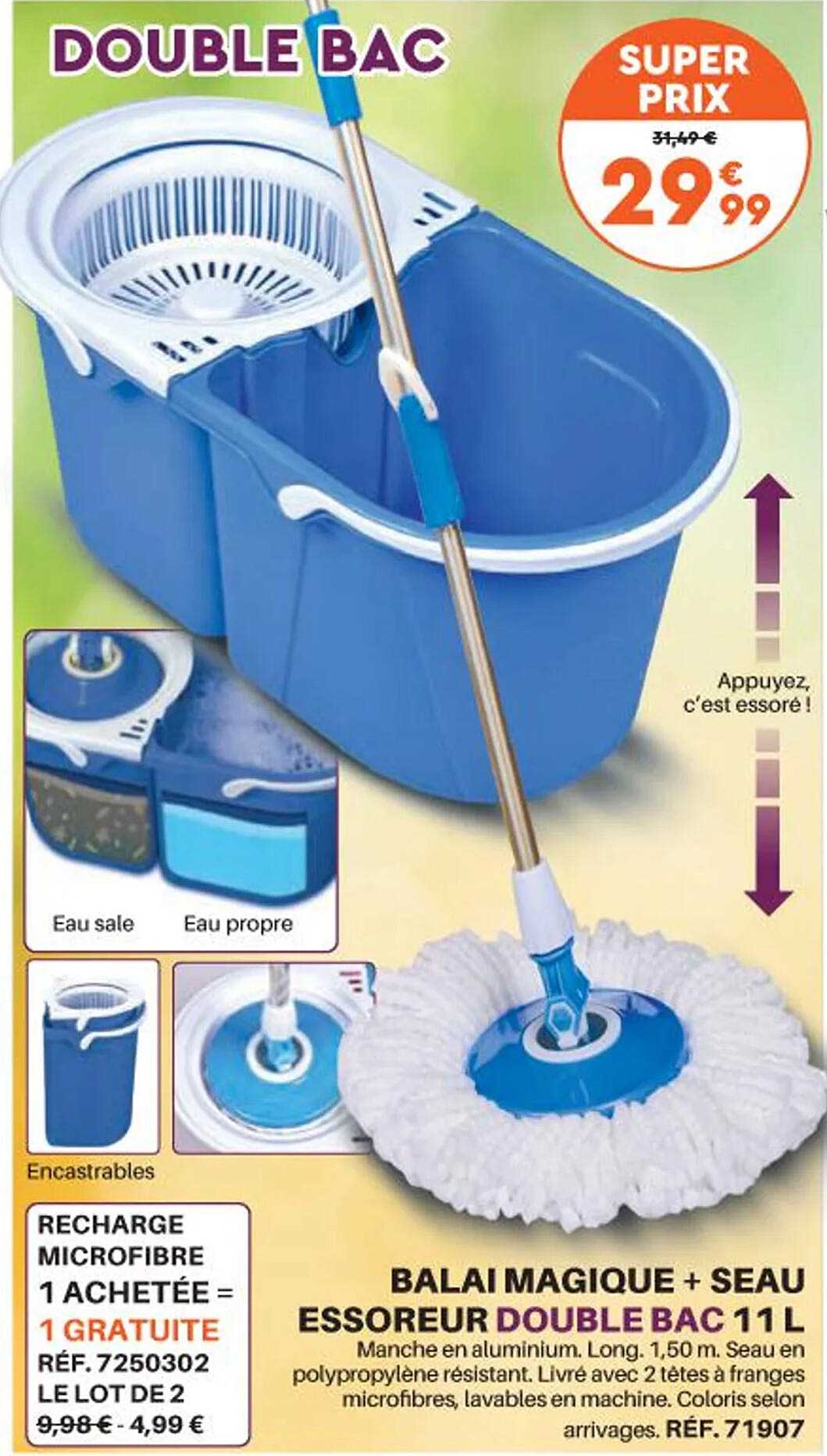Balai Magique + Seau Essoreur Double Bac 11l