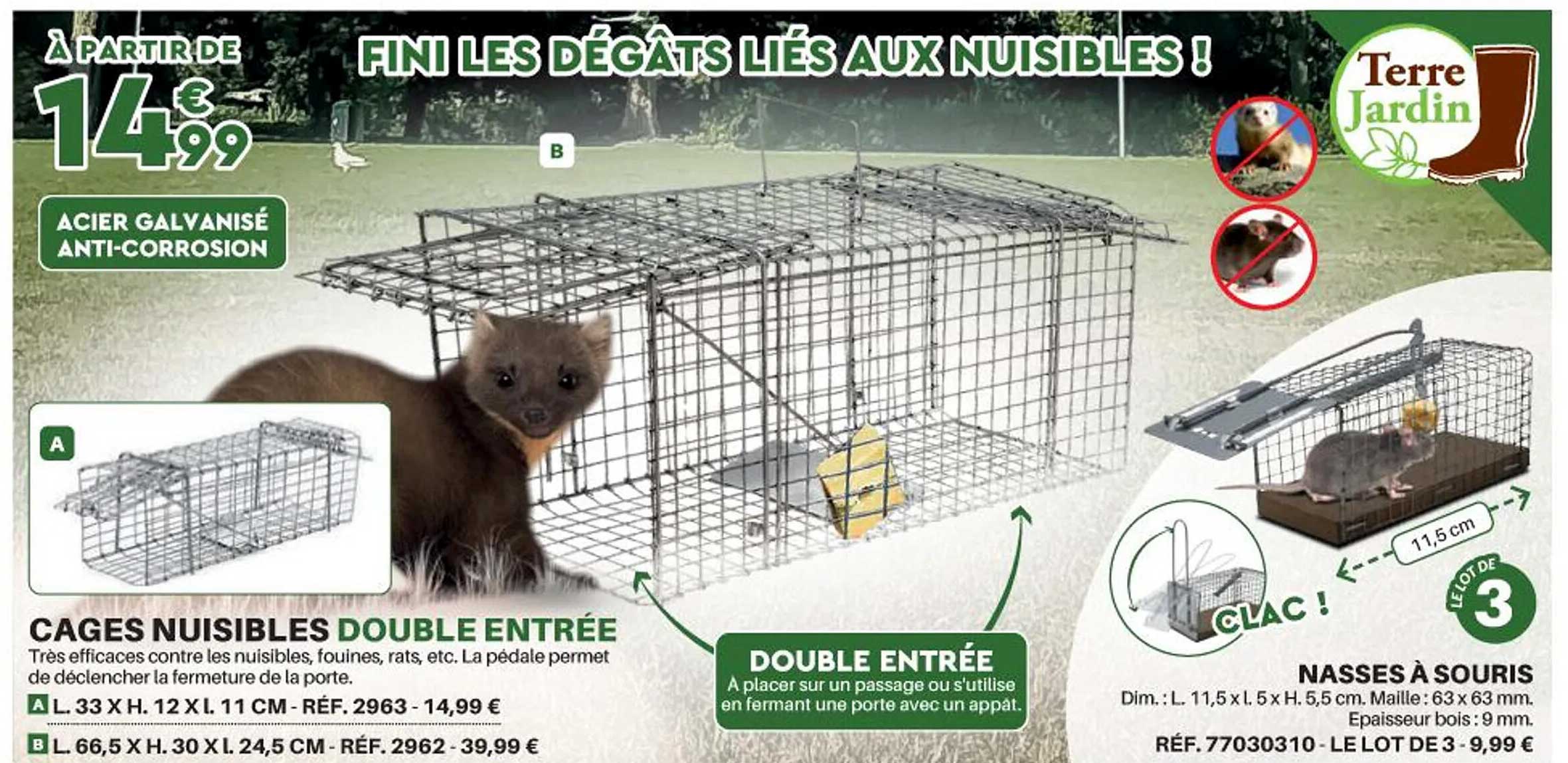 cages nuisibles double entrée, nasses à souris
