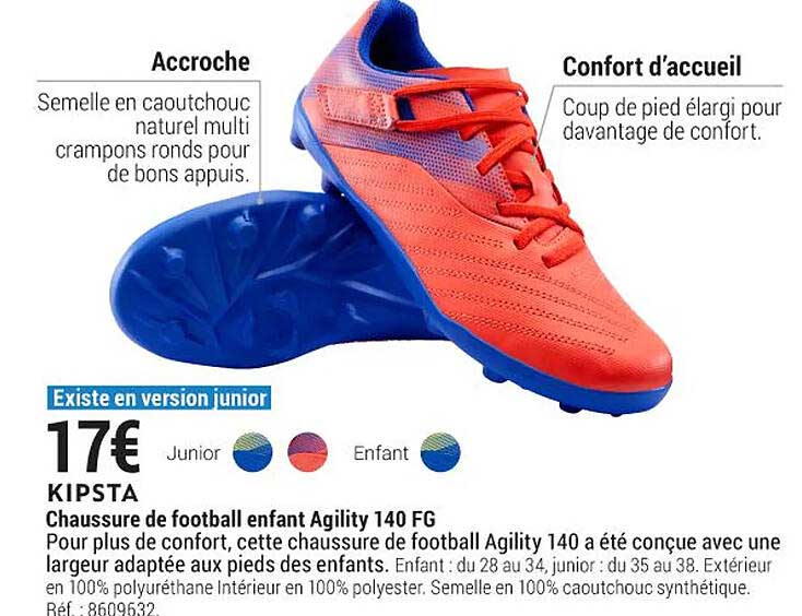 chaussure de football enfant agility 140 fg kipsta