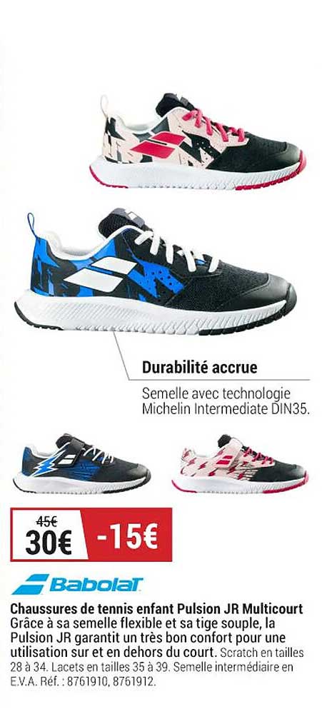 chaussures de tennis enfant pulsion jr multicourt babolaï