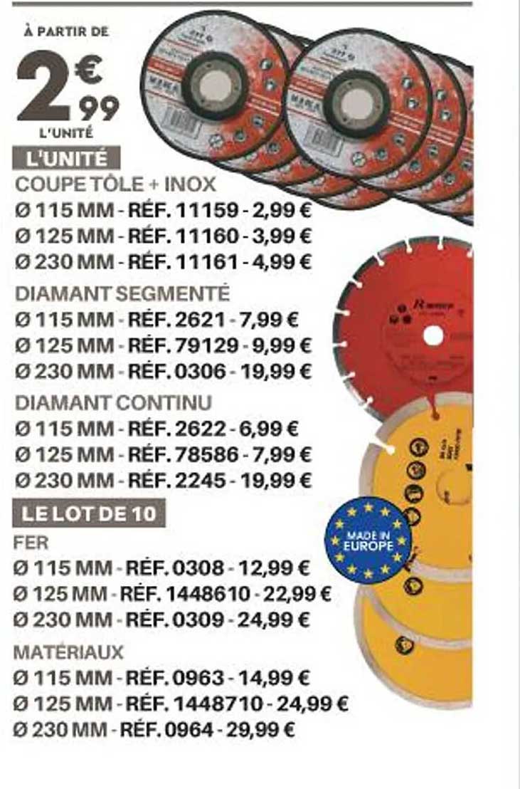 coupe tôle + inox, diamant segmenté, diamant continu, fer, matériaux