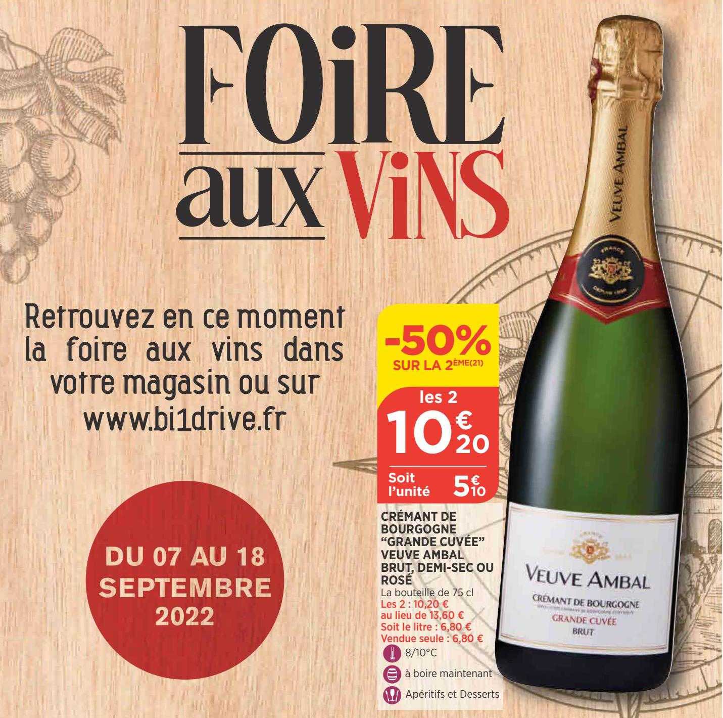 crémant de bourgogne "grande cuvée" veuve ambal brut, demi-sec ou rosé