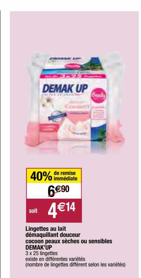 lingettes au lait démaquillant douceur cocoon peaux sèches ou sensibles demak'up