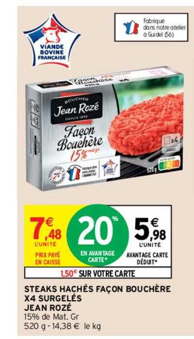 steaks hachés façon bouchère x4 surgelés jean rozé