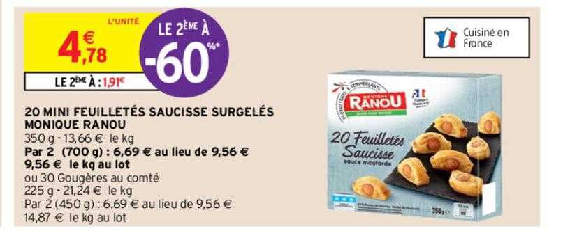 20 mini feuilletés saucisse surgelés monique ranou