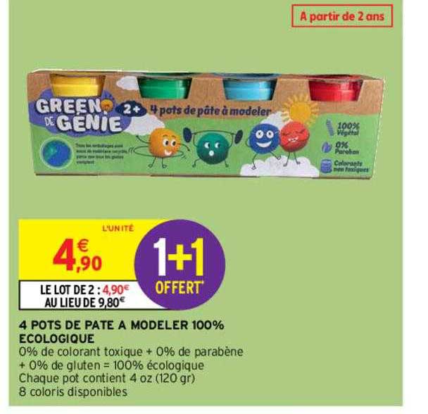 4 pots de pâte à modeler 100% ecologique