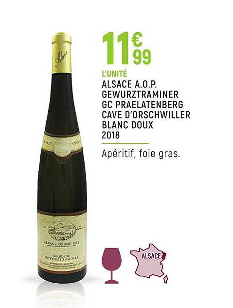 alsace a.o.p. gewurztraminer gc praelatenberg cave d'orschwiller blanc doux 2018