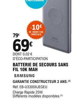 batterie de secours sans fil 10k mah samsung