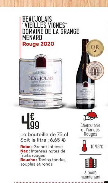 beaujolais "vieilles vignes" domaine de la grande menard rouge 2020