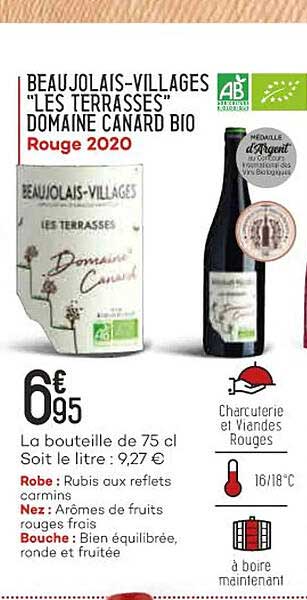 beaujolais-villages "les terrasses" domaine canard bio rouge 2020