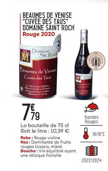 beaumes de venise "cuvée des taus" domaine saint roch rouge 2020