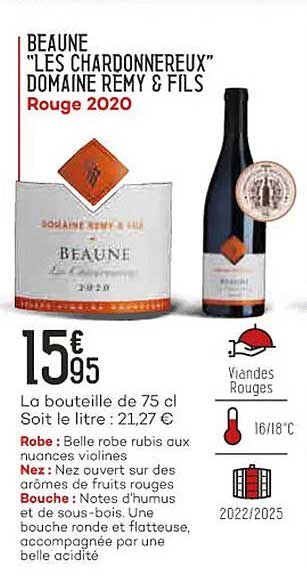beaune "les chardonnereux" domaine rémy & fils rouge 2020