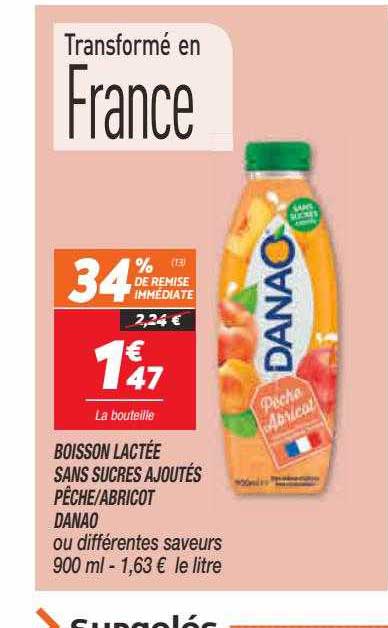 boisson lactée sans sucres ajoutés pêche-abricot danao