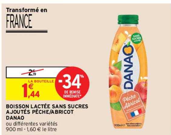 boisson lactée sans sucres ajoutés pêche-abricot danao