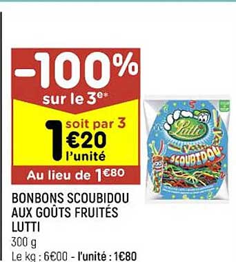 bonbons scoubidou aux goûts fruités lutti