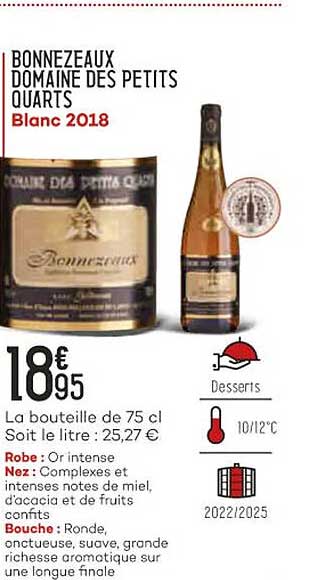 bonnezeaux domaine des petits quarts blanc 2018