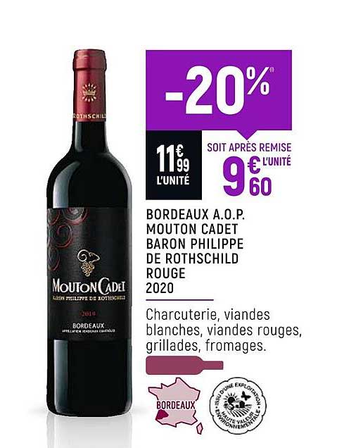 bordeaux a.o.p. mouton cadet baron philippe de rothschild rouge 2020