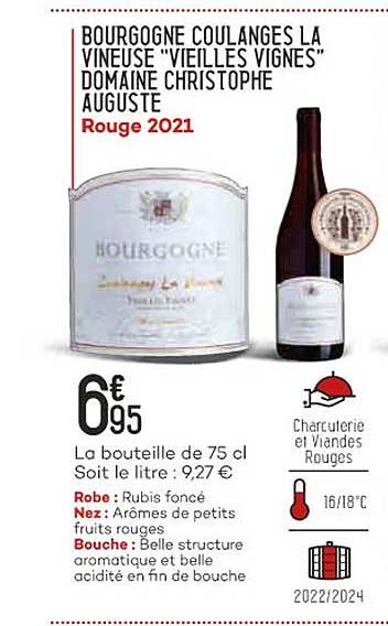 bourgogne coulanges la vineuse "vieilles vignes" domaine christophe auguste rouge 2021