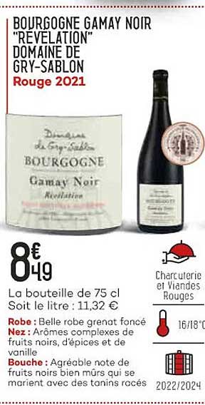 bourgogne gamay noir "revélation" domaine de gry-sablon rouge 2021