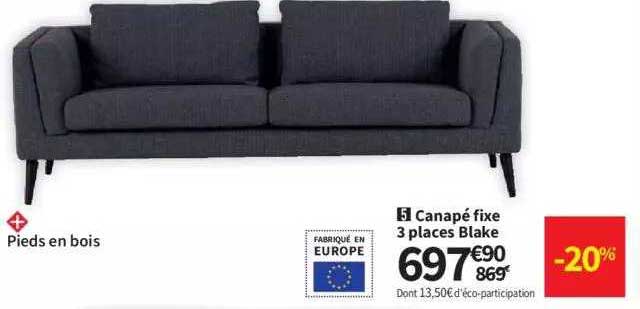 canapé fixe 3 places blake