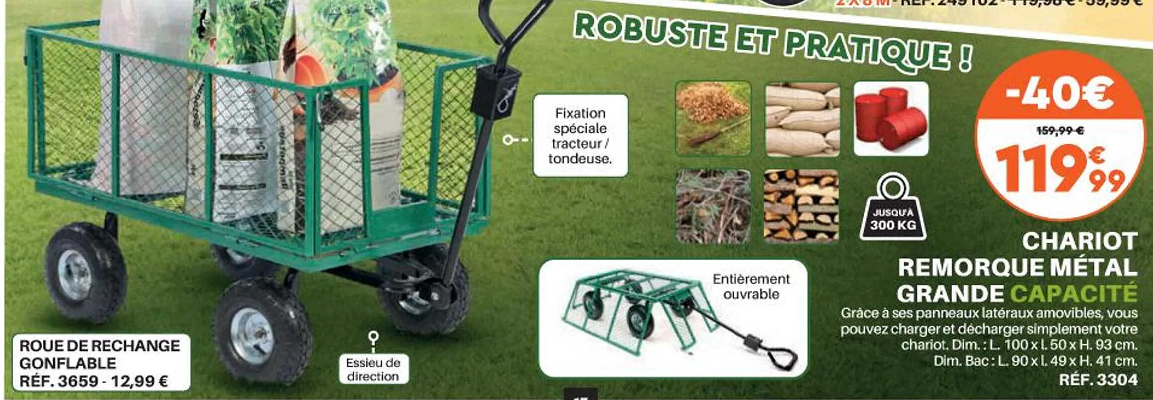 chariot remorque métal grande capacité