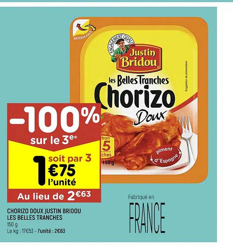 chorizo doux justin bridou les belles tranches