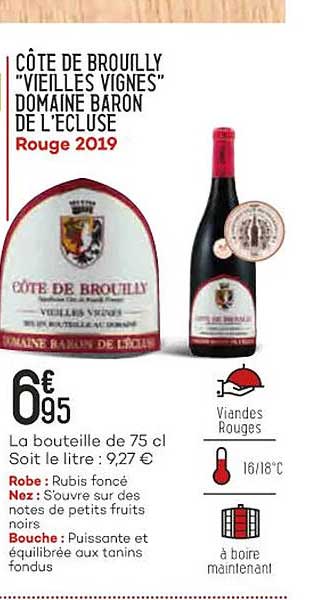 côte de brouilly "vieilles vignes" domaine baron de l'ecluse rouge 2019