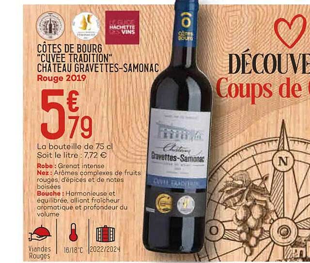 côtes de bourg "cuvée tradition" château gravettes-samonac rouge 2019