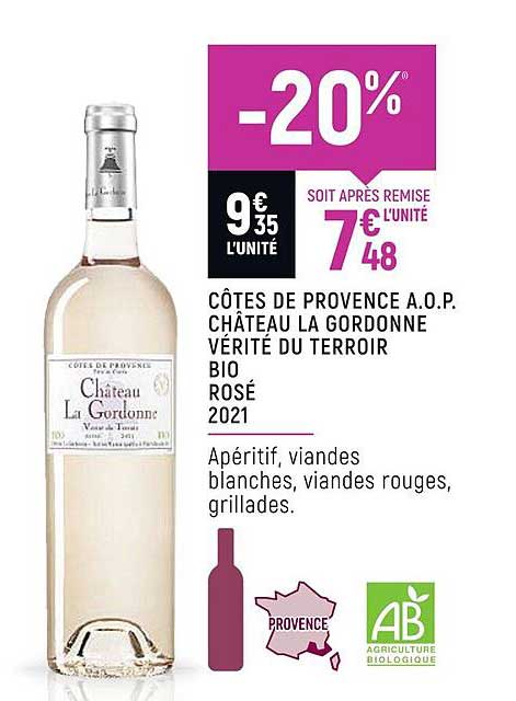 côtes de provence a.o.p. château la gordonne vérité du terroir bio rosé 2021