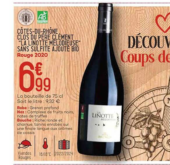 côtes-du-rhône clos du père clément "la linotte melodieuse" sans sulfite ajouté bio rouge 2020