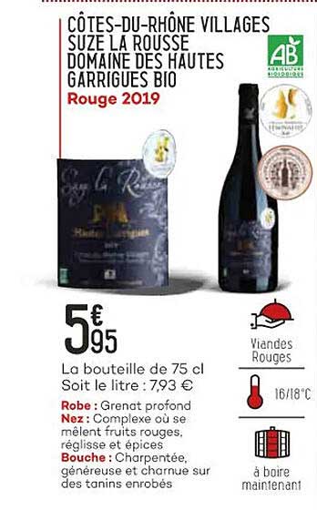 Côtes-du-rhône Villages Suze La Rousse Domaine Des Hautes Garrigues Bio Rouge 2019