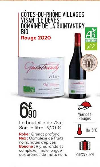 côtes-du-rhône villages visan "le deves" domaine de la guitandry bio rouge 2020
