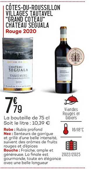 côtes-du-roussillon villages tautavel "grand côteau" château seguala rouge 2020