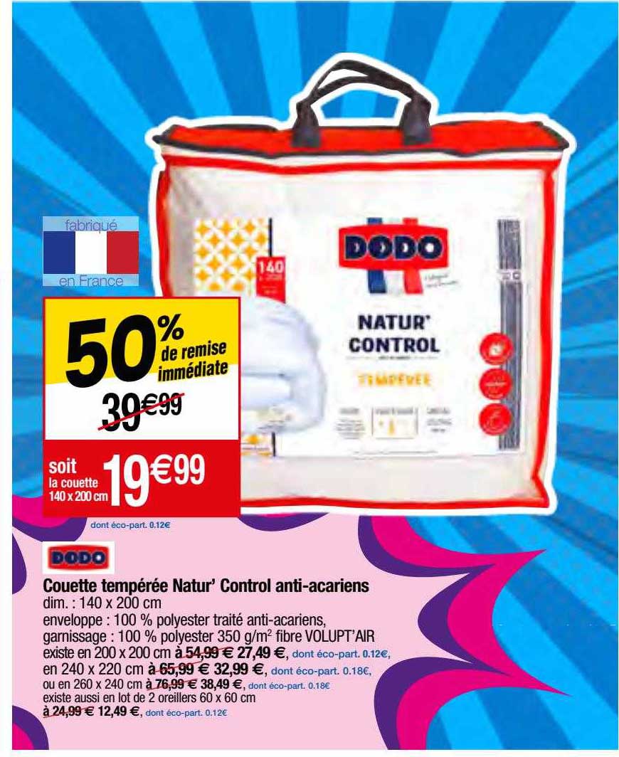 couette tempérée natur' control anti-acariens dodo