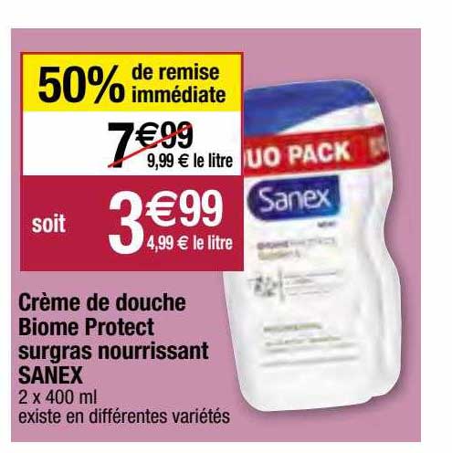 crème de douche biome protect surgras nourrissant sanex