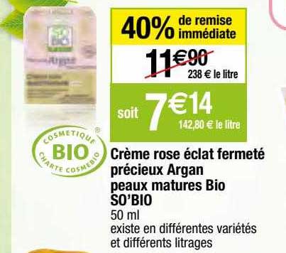 crème rose éclat fermeté précieux argan peaux matures bio so'bio