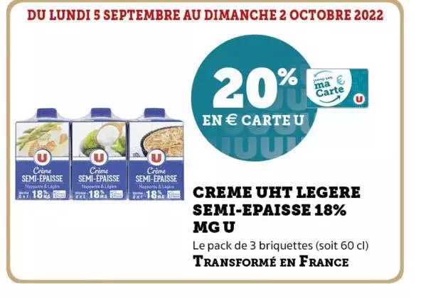 crème uht légère semi-épaisse 18% mg u