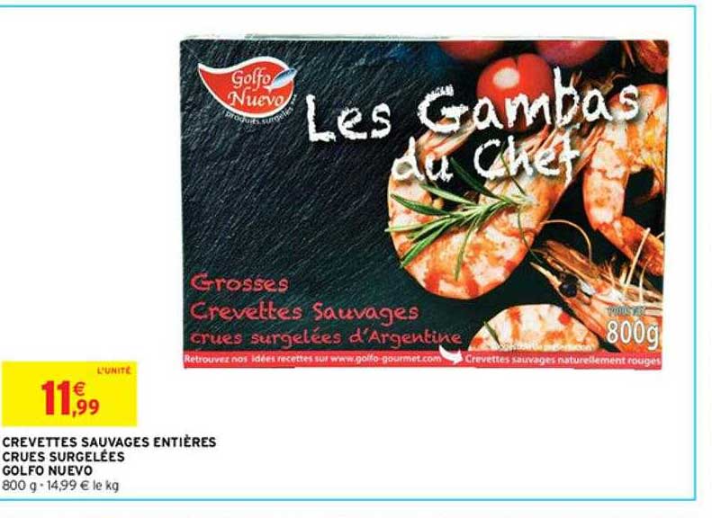 crevettes sauvages entières crues surgelées golfo nuevo