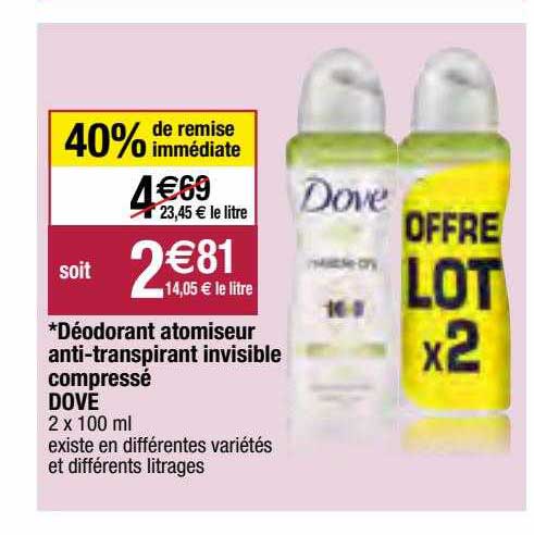 déodorant atomiseur anti-transpirant invisible compressé dove
