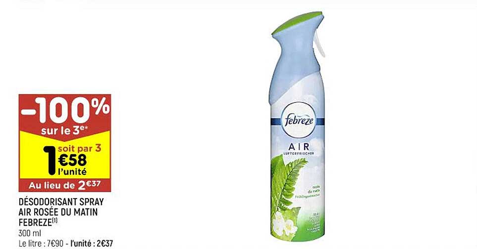 désodorisasnt spray air rosée du matin febreze