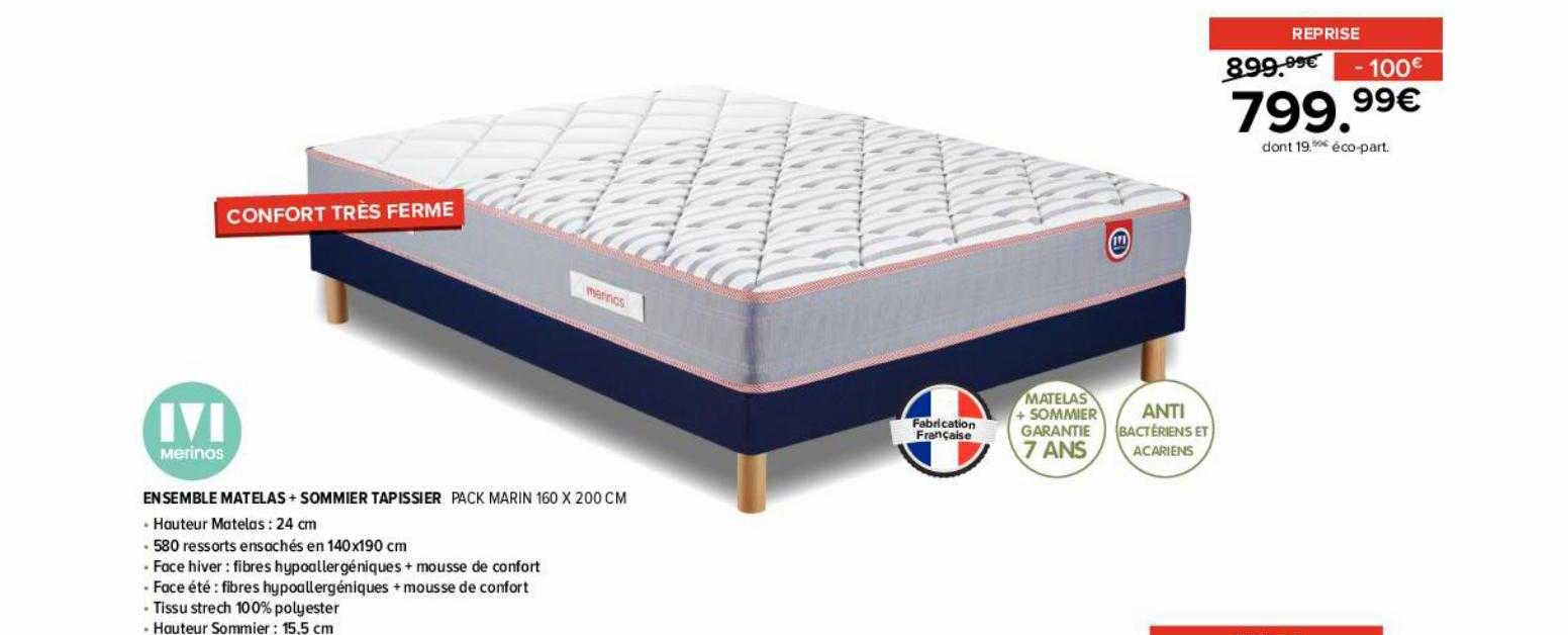 Ensemble Matelas + Sommier Tapissier Pack Marin Merinos